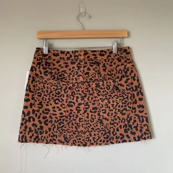 Free People We The Free Denim Mini Skirt Leopard Print Brown Black Women's 28 - Picture 2 of 12
